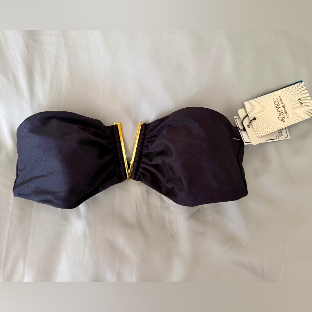 FA Black Bandeau Bikini Top with Gold Metal Detail